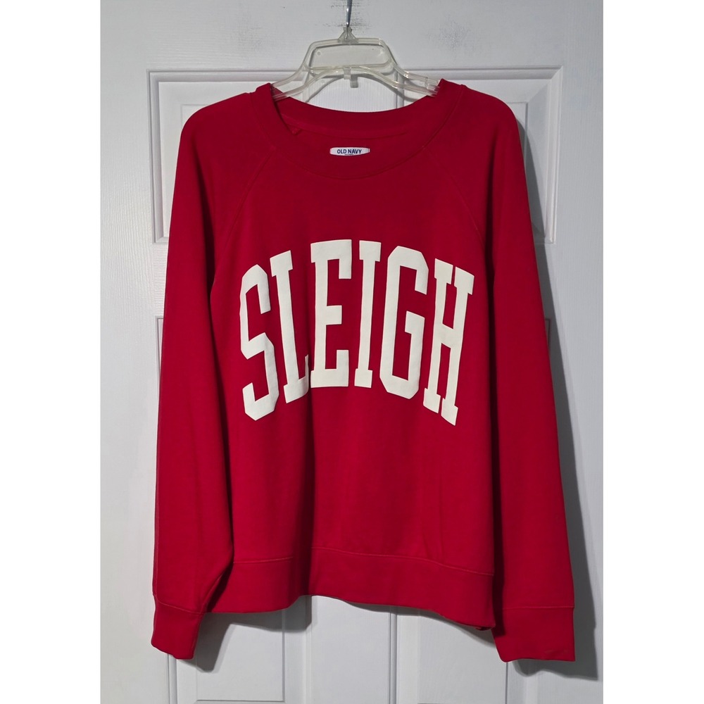 Old Navy SoComfy Red Sleigh Graphic Sweatshirt Womens 2X Holiday North Pole NWT